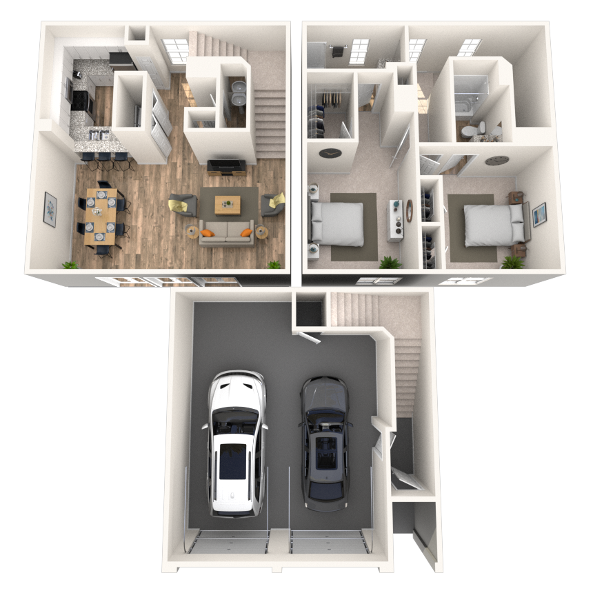 Floor plan for 3 beds, 3.5 baths, 1908 sqft